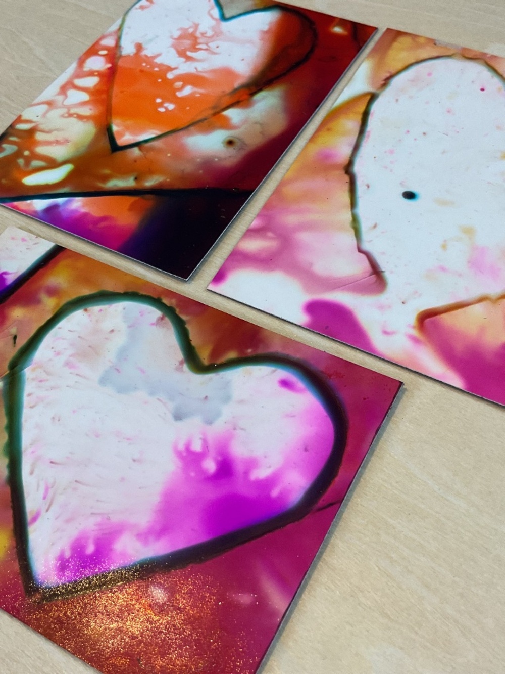 3 Small Abstract Heart paintings, affordable art - Heart Collection 8